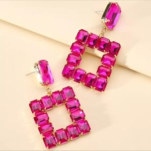 Square Big Dangle Earrings Luxury Quality Sparkly Crystal  Fashion Party Jewelry